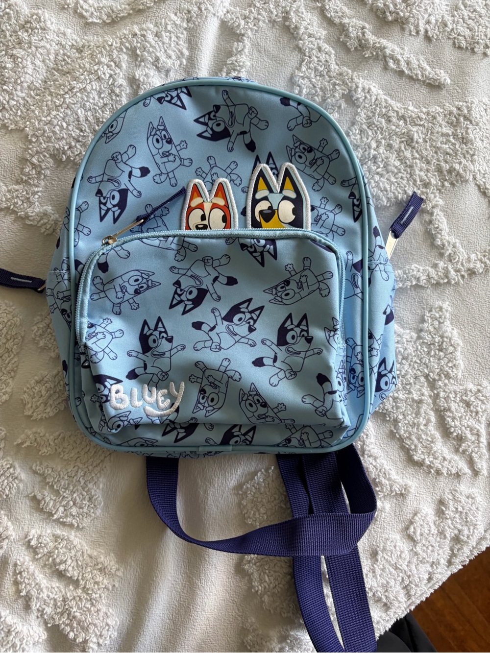 Blue 'Bluey' Character Kids Backpack with Front Patch Pocket